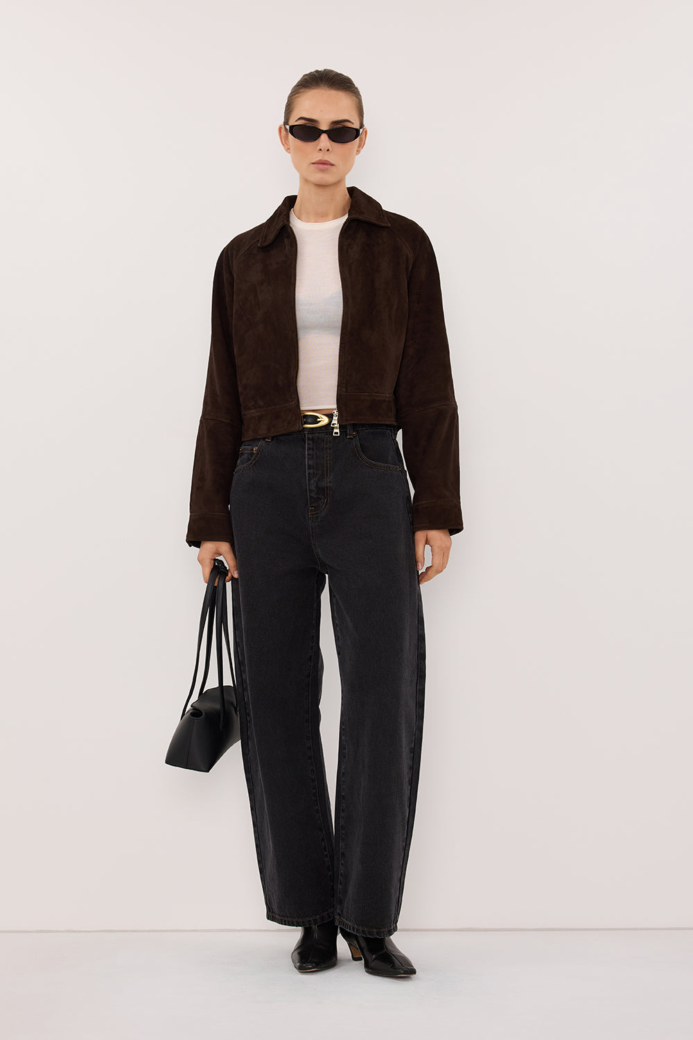 MAEVE BITTER CHOC SUEDE CROPPED JACKET