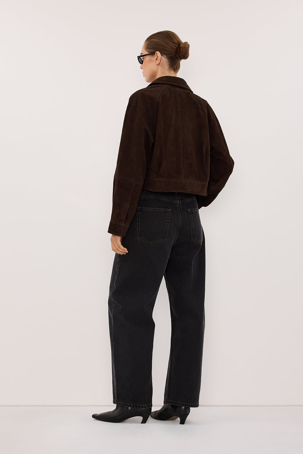 MAEVE BITTER CHOC SUEDE CROPPED JACKET