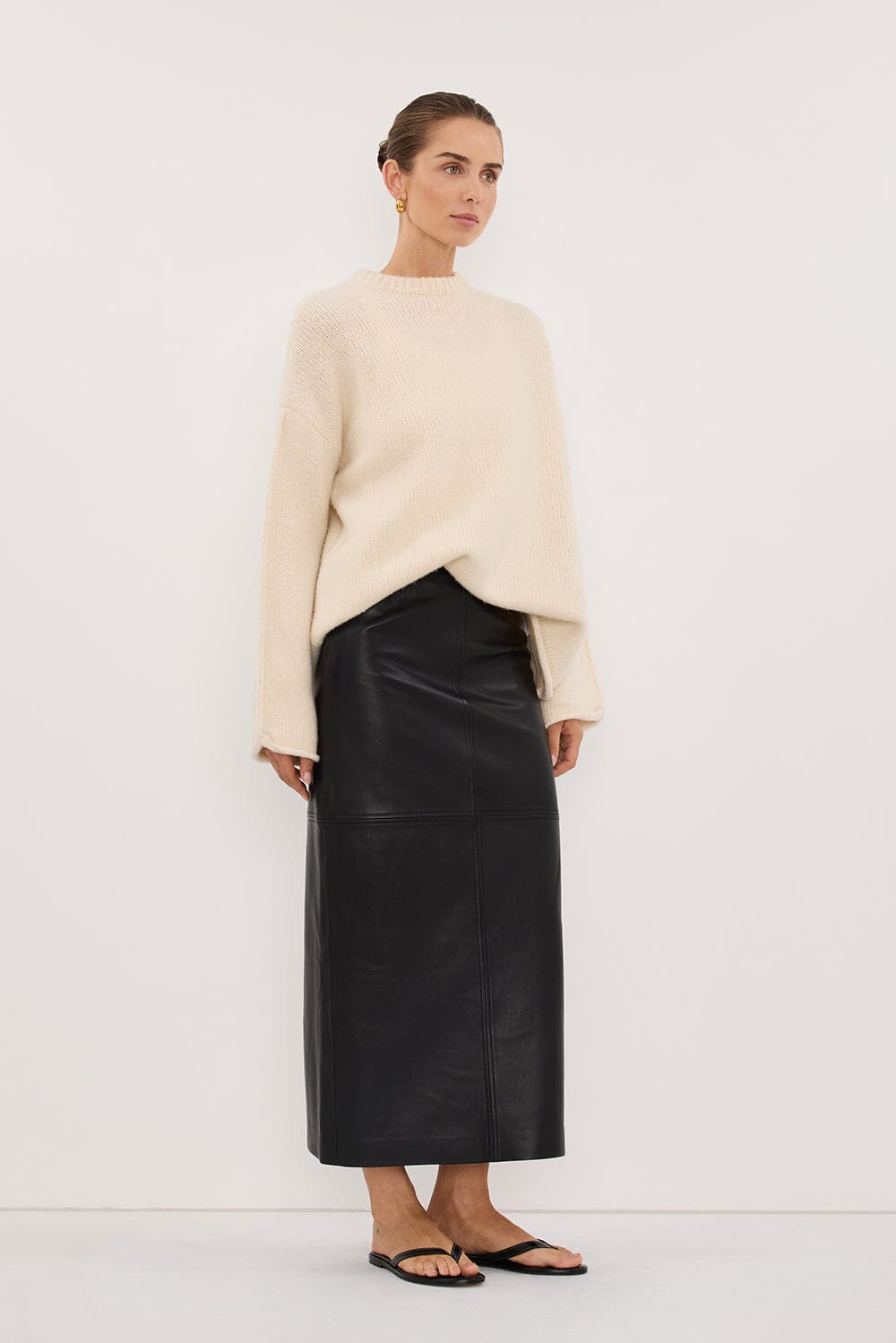 COOPER BLACK LEATHER MIDI SKIRT