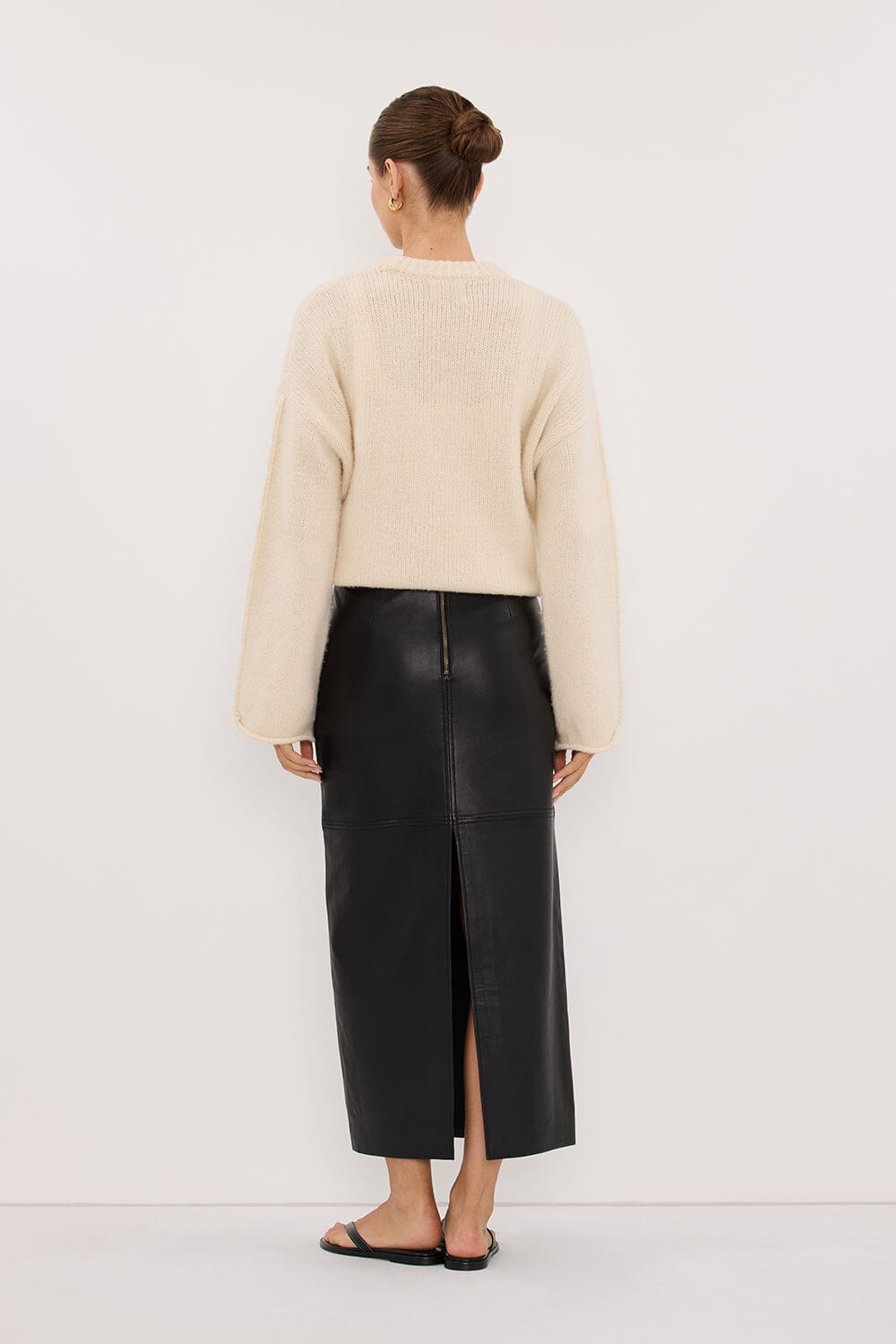 COOPER BLACK LEATHER MIDI SKIRT