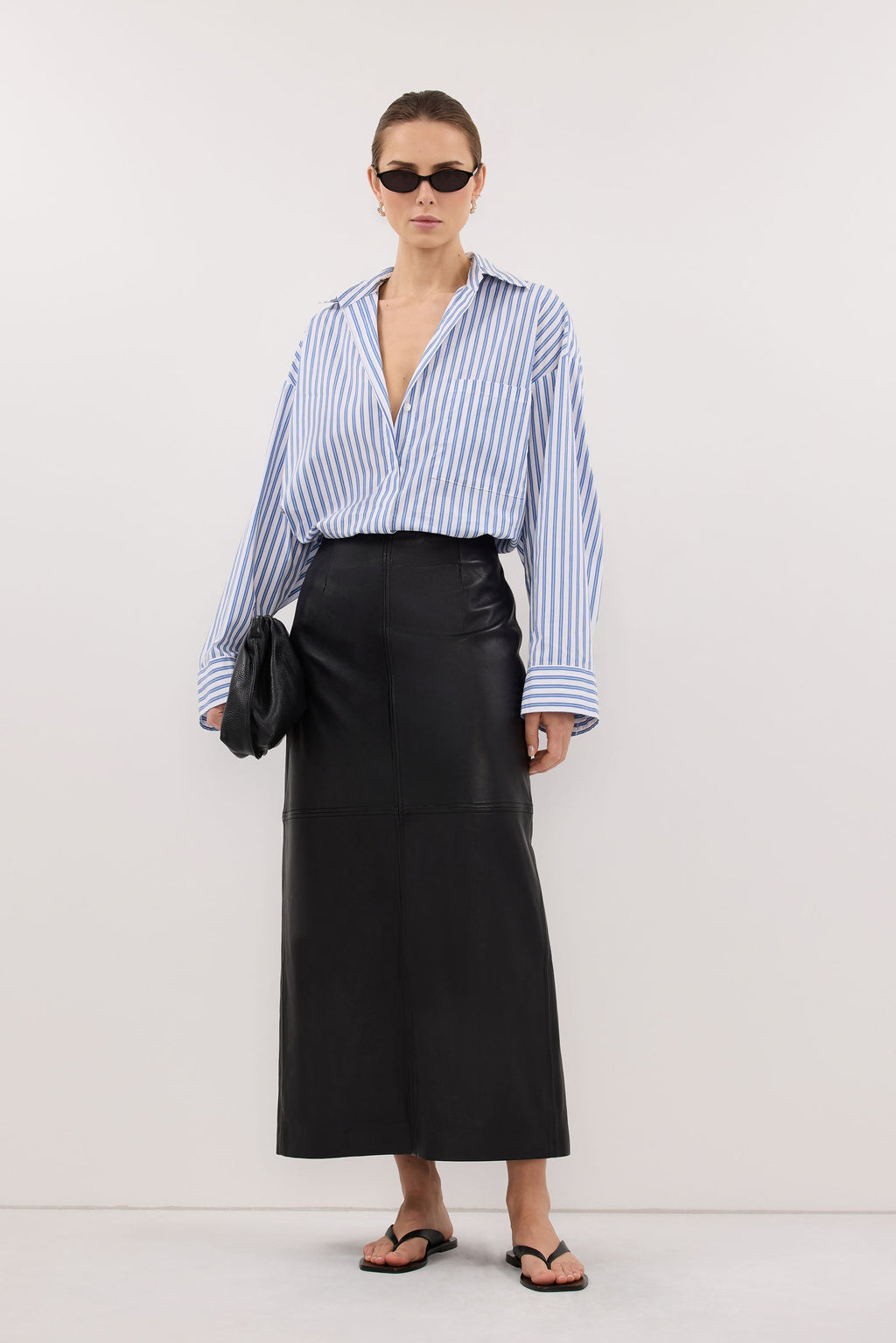 COOPER BLACK LEATHER MIDI SKIRT