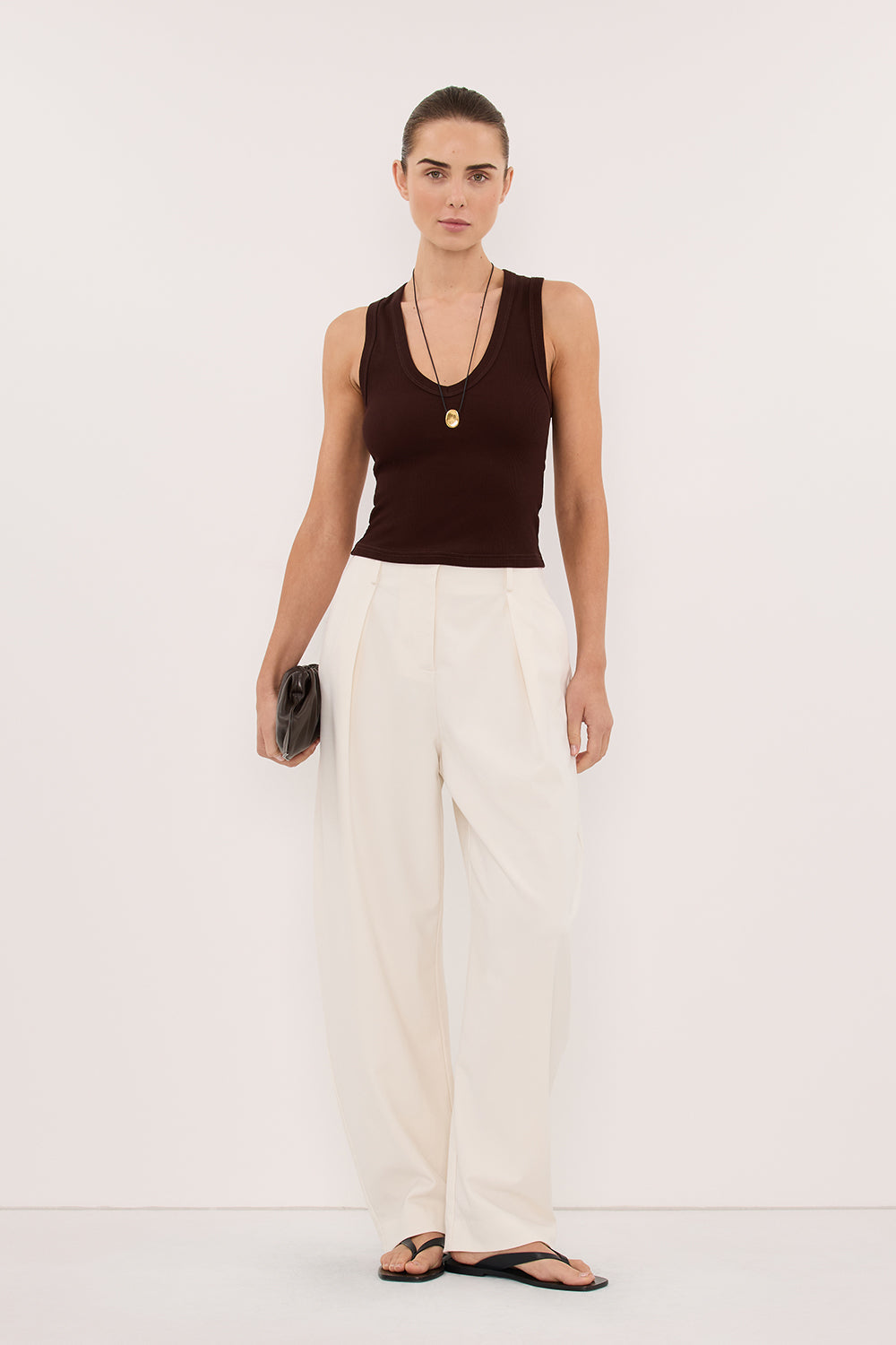 YASMIN BURNT CHOC SLEEVELESS KNIT TANK