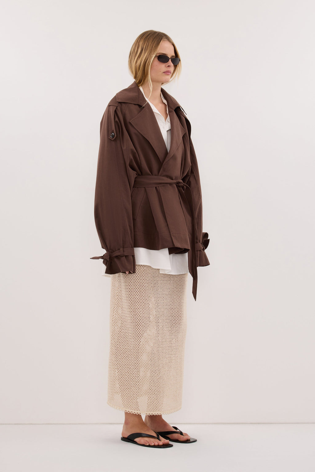 ANNE NATURAL OPEN KNIT MIDI SKIRT