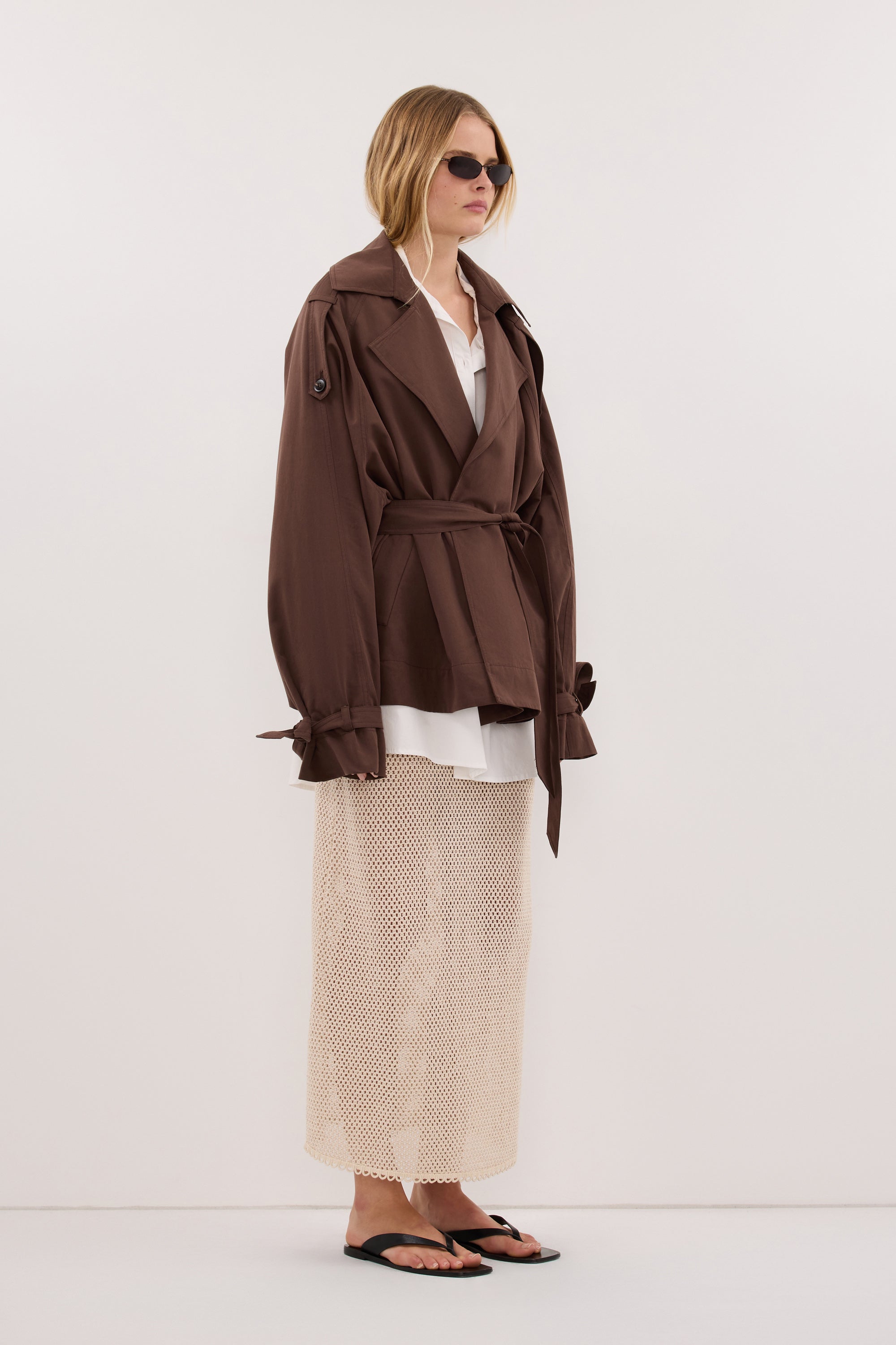 ANNE NATURAL OPEN KNIT MIDI SKIRT