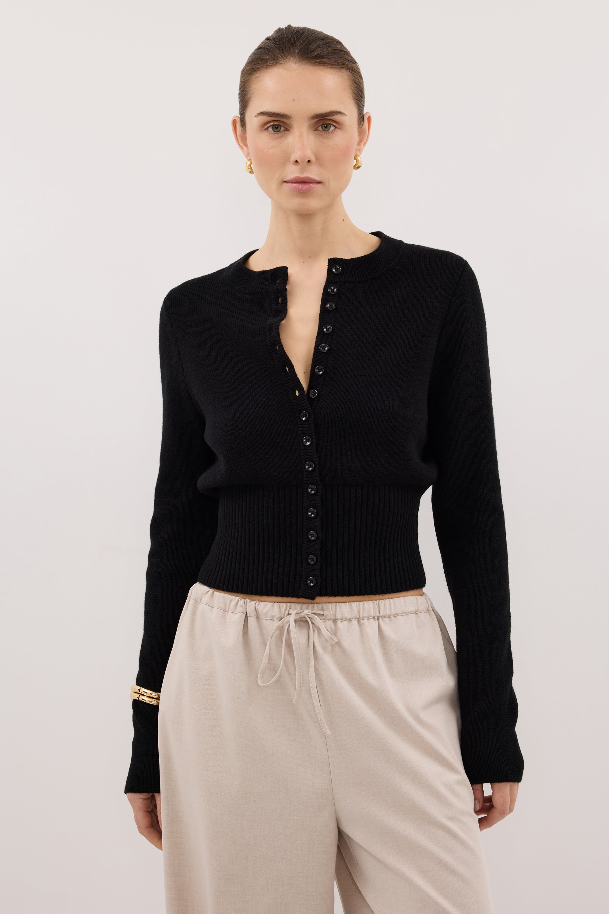 IRIS BLACK CREW KNIT CARDIGAN