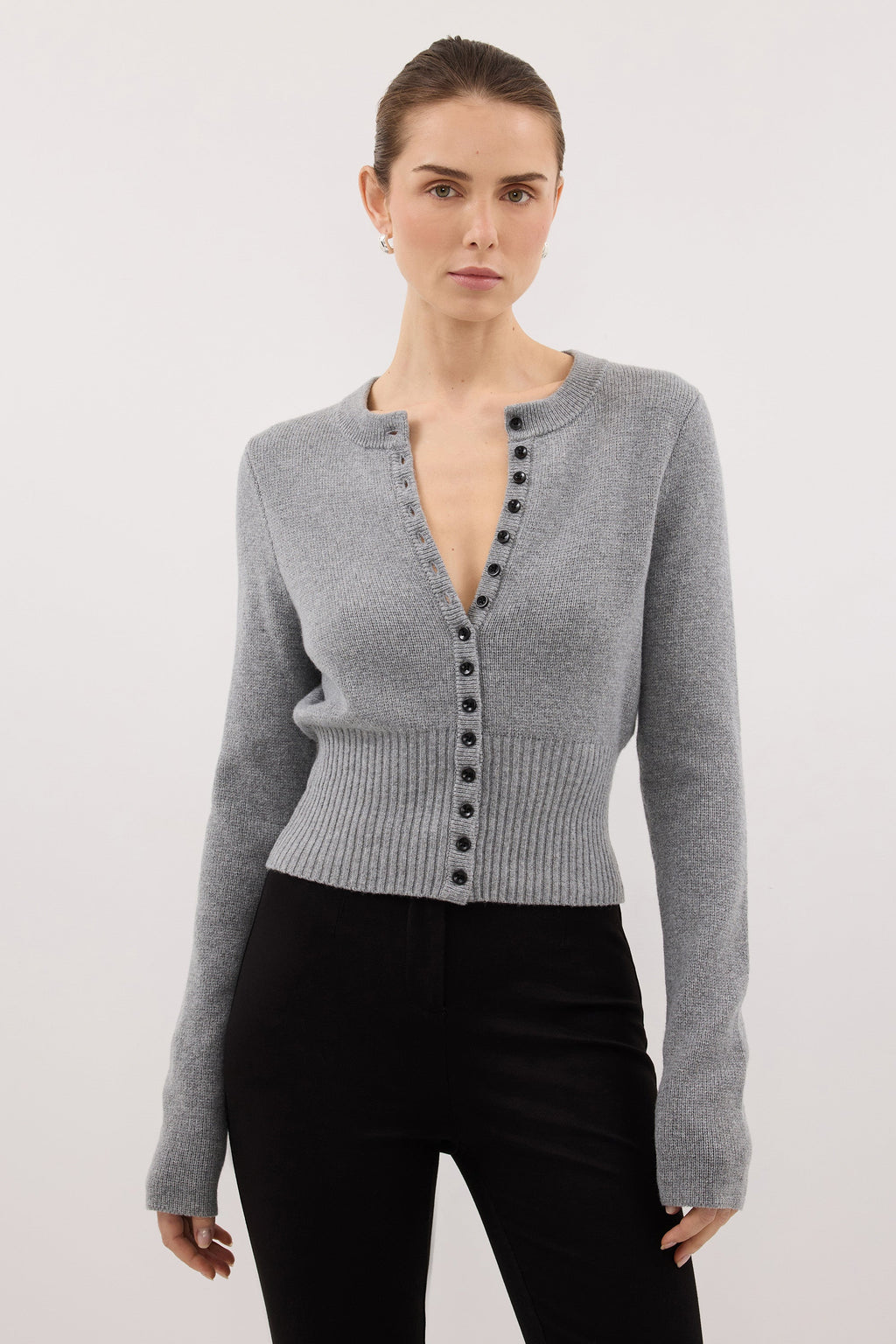IRIS GREY MARLE CREW KNIT CARDIGAN