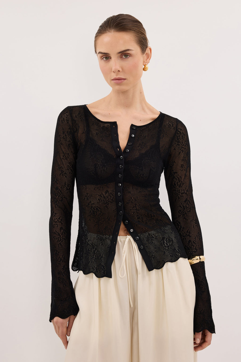 DELIA BLACK LACE BUTTON FRONT TOP