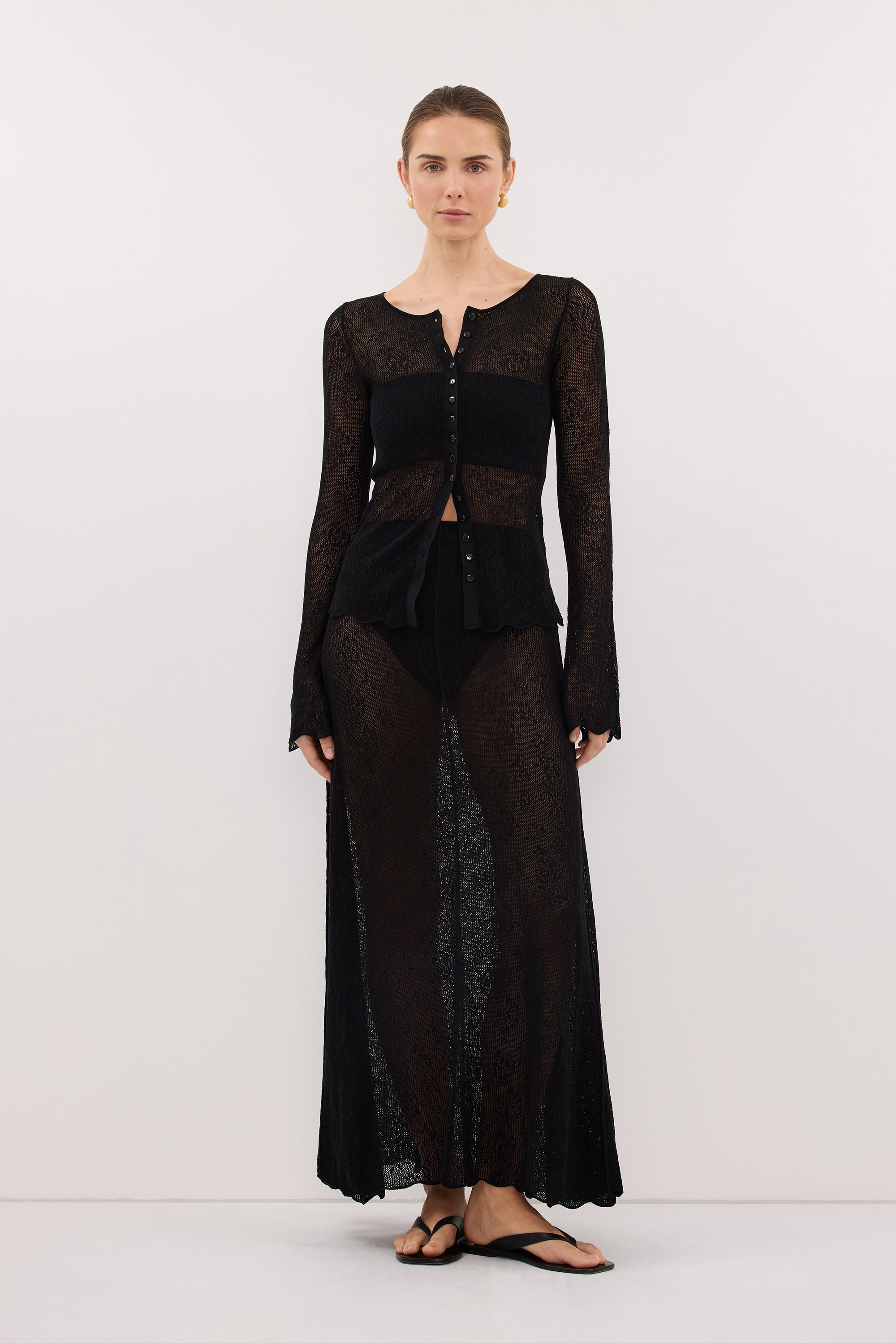 DELIA BLACK LACE BUTTON FRONT TOP