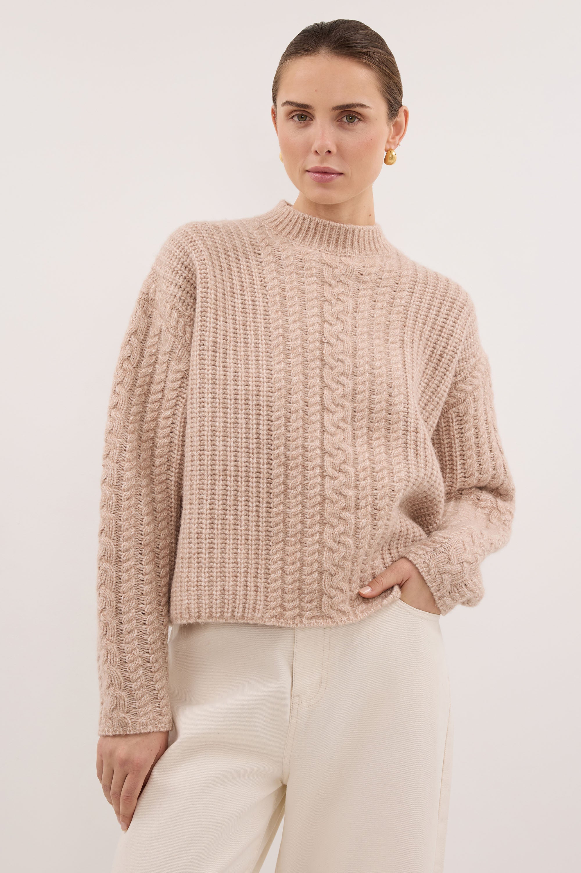 JOLIE OAT CABLE KNIT SWEATER