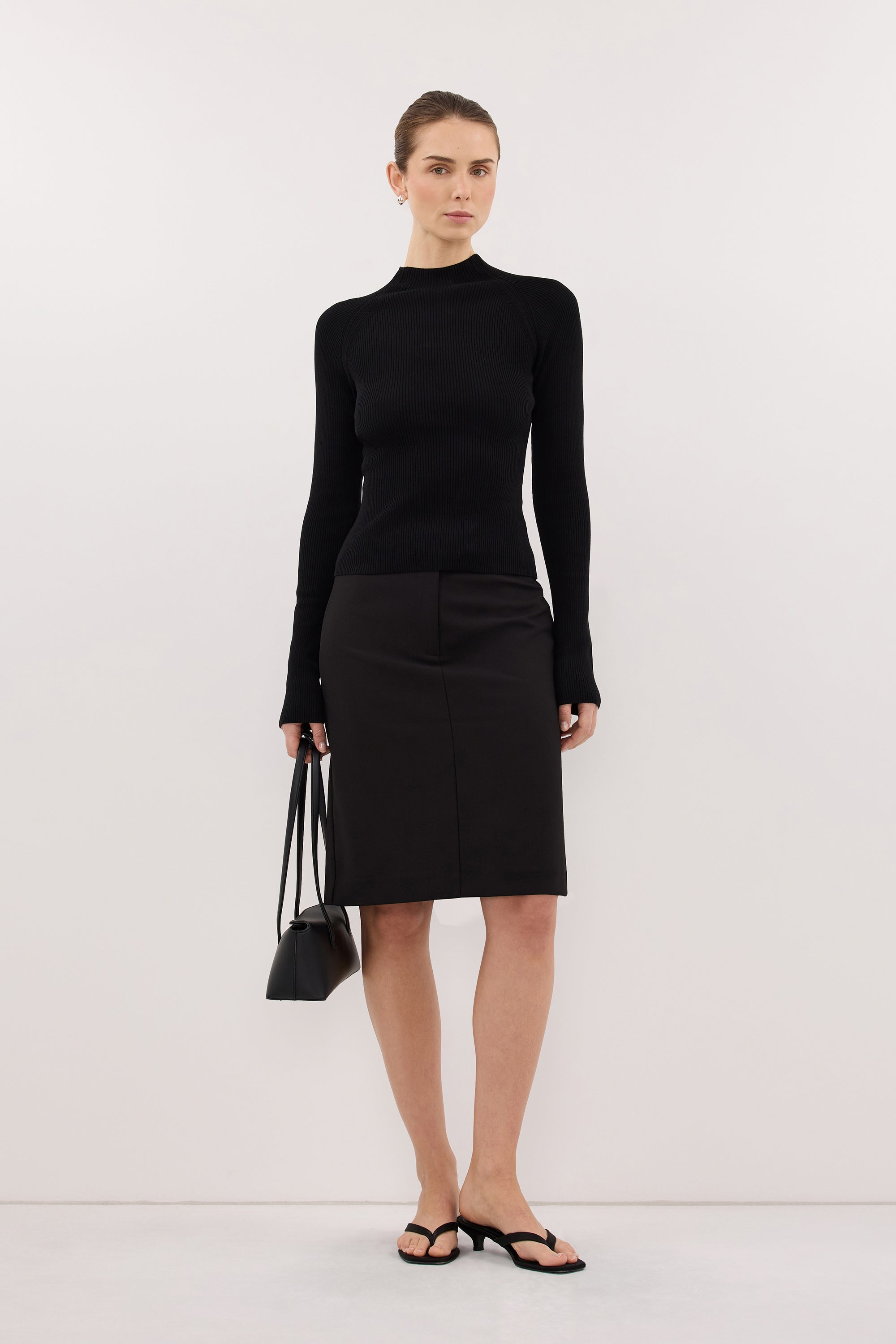 ANGEL BLACK RAGLAN FUNNEL NECK TOP