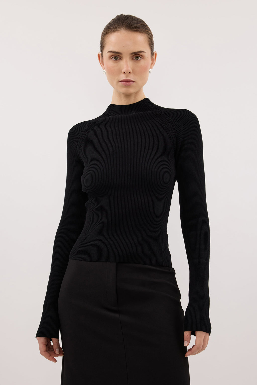 ANGEL BLACK RAGLAN FUNNEL NECK TOP