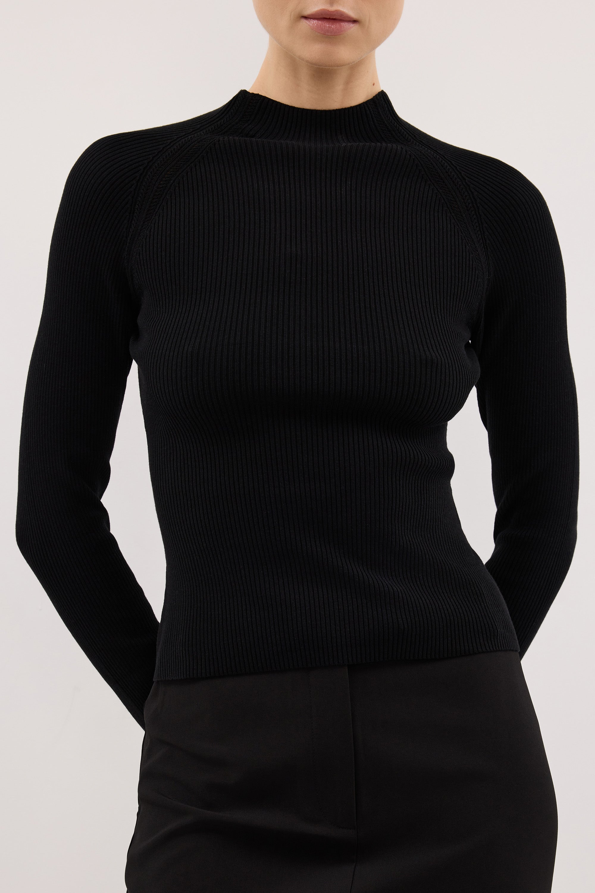 ANGEL BLACK RAGLAN FUNNEL NECK TOP
