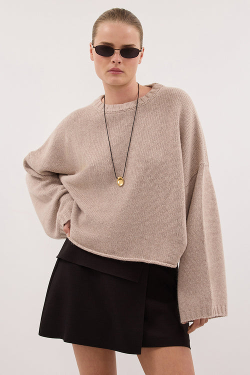 ADELINE OAT MARLE CASHMERE BLEND KNIT JUMPER