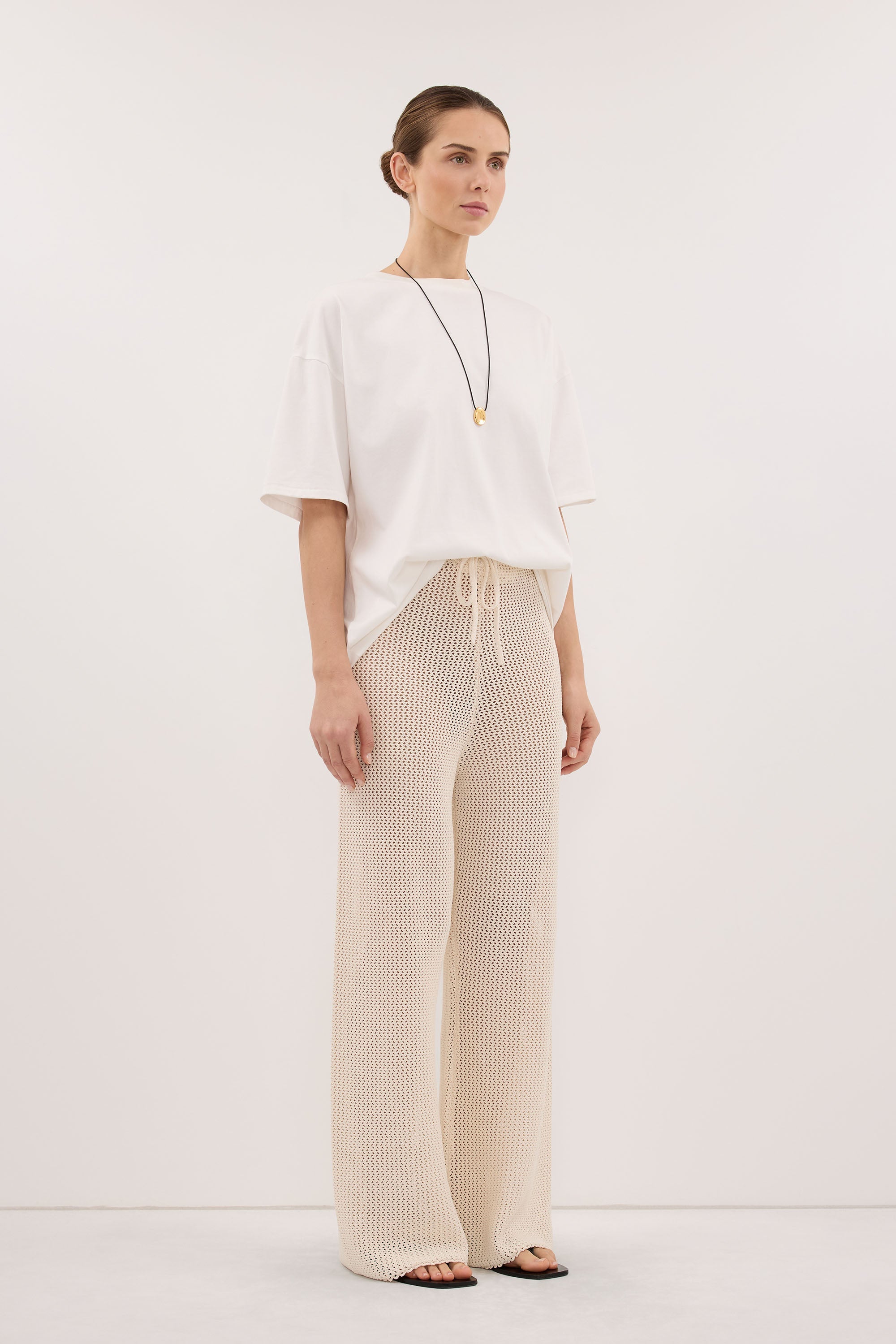 NALIA NATURAL OPEN KNIT WIDE PANT