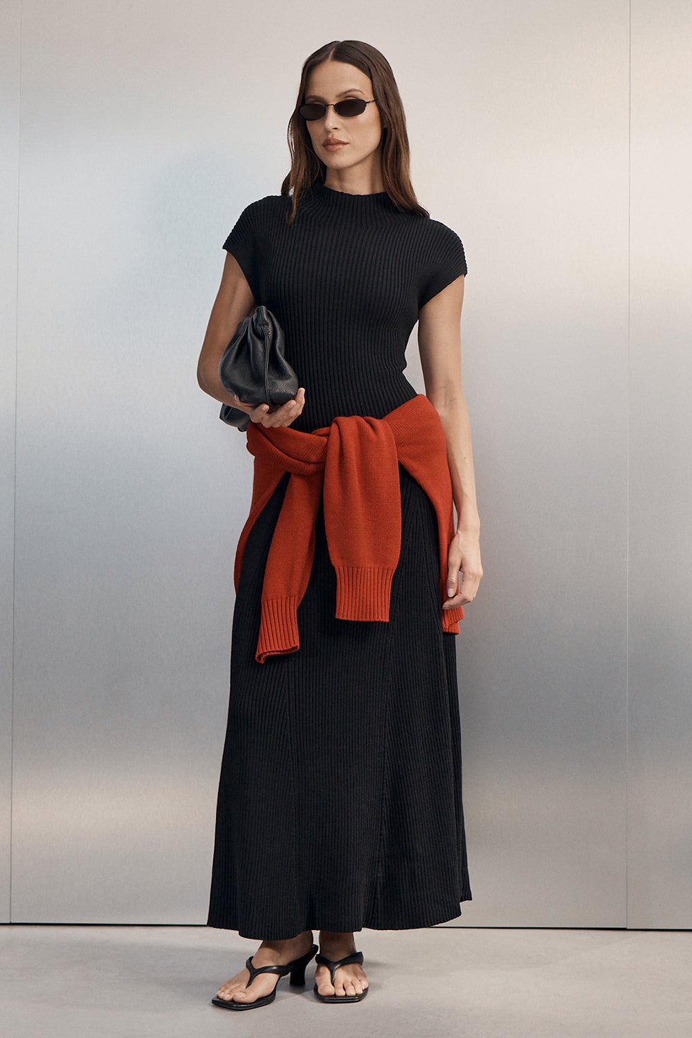 DELLA BLACK KNIT MIDI DRESS