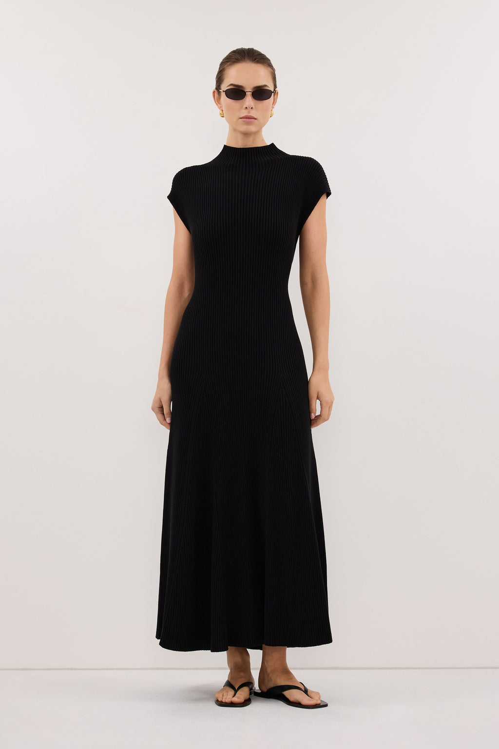DELLA BLACK KNIT MIDI DRESS