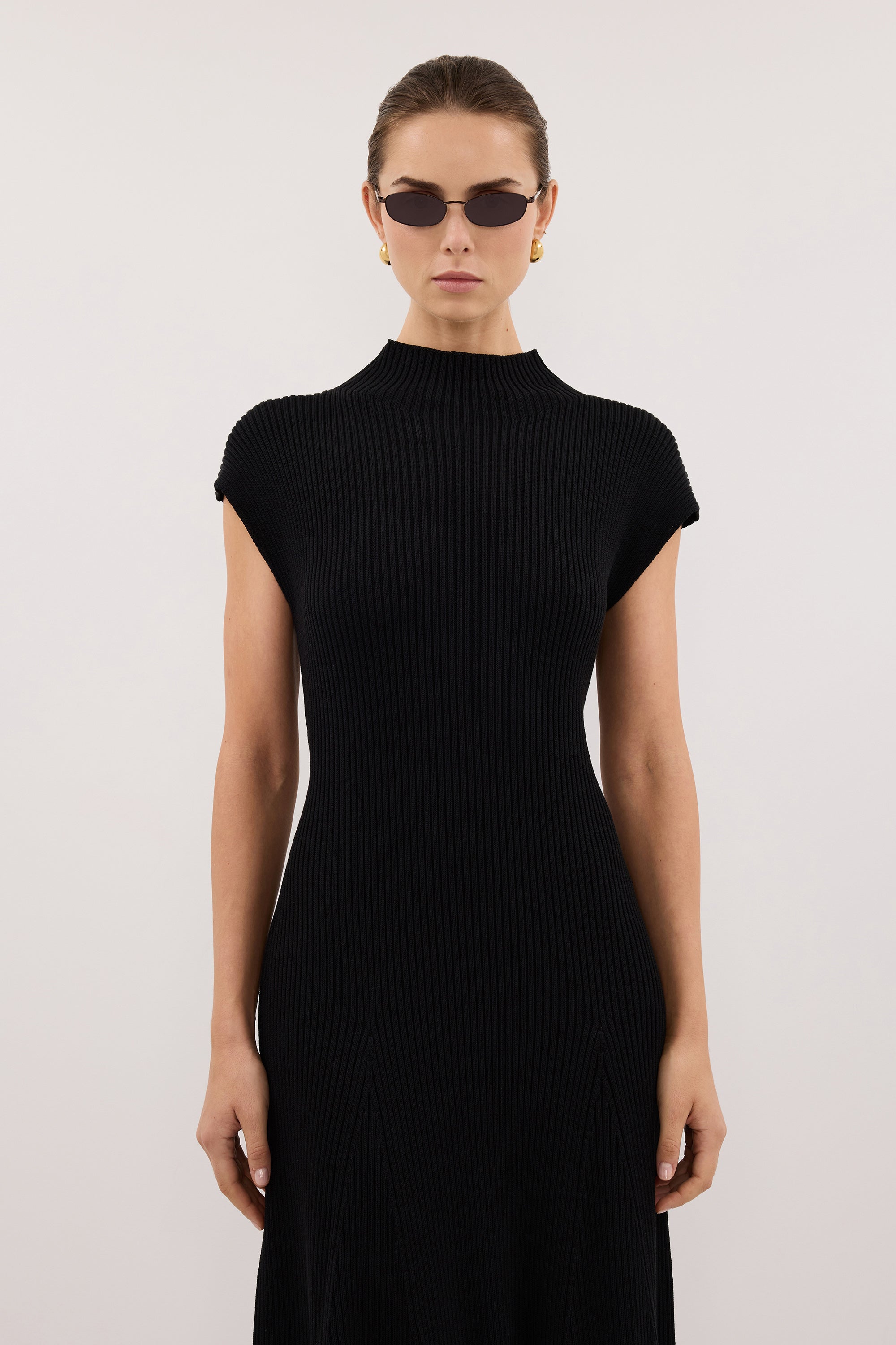 DELLA BLACK KNIT MIDI DRESS