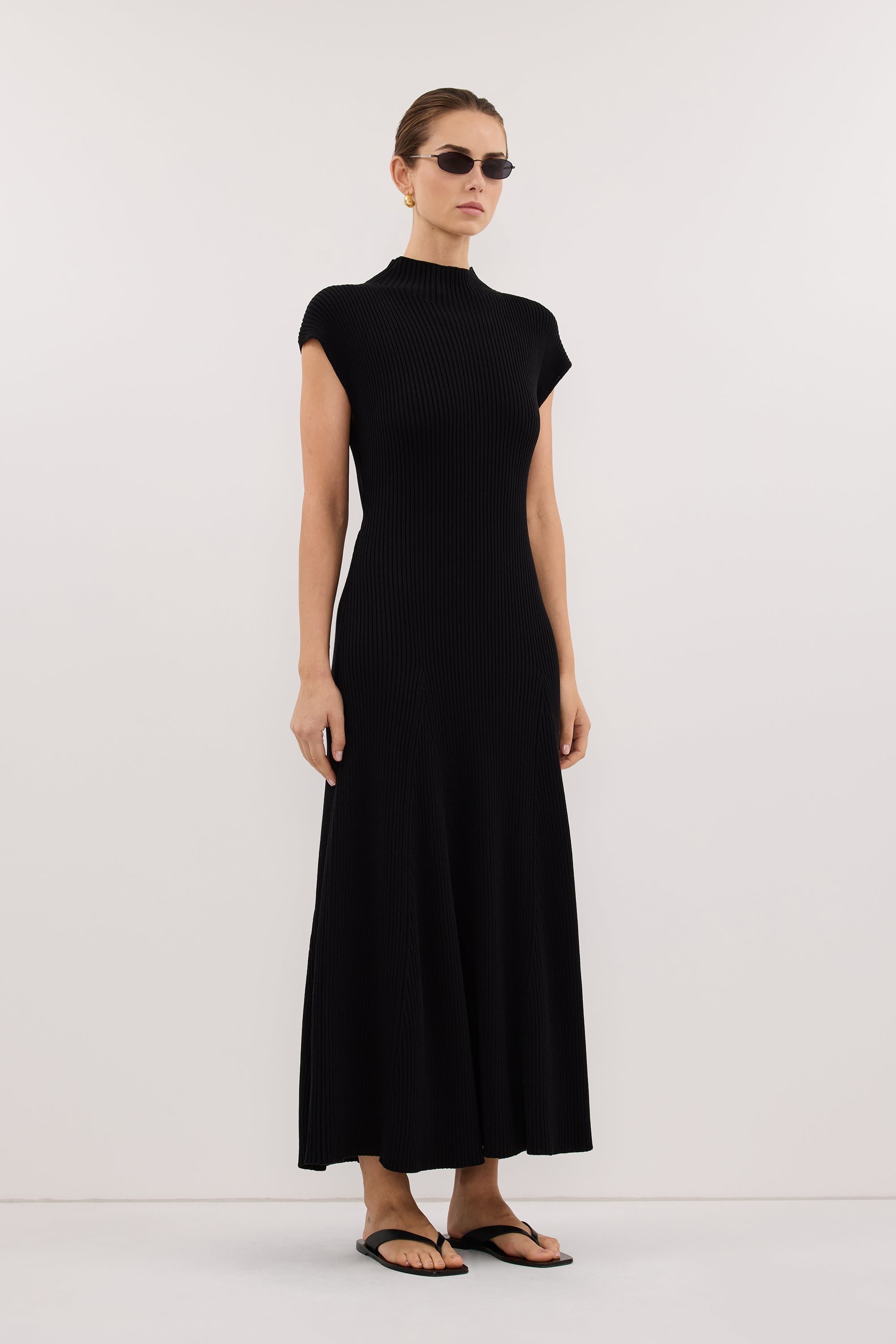 DELLA BLACK KNIT MIDI DRESS