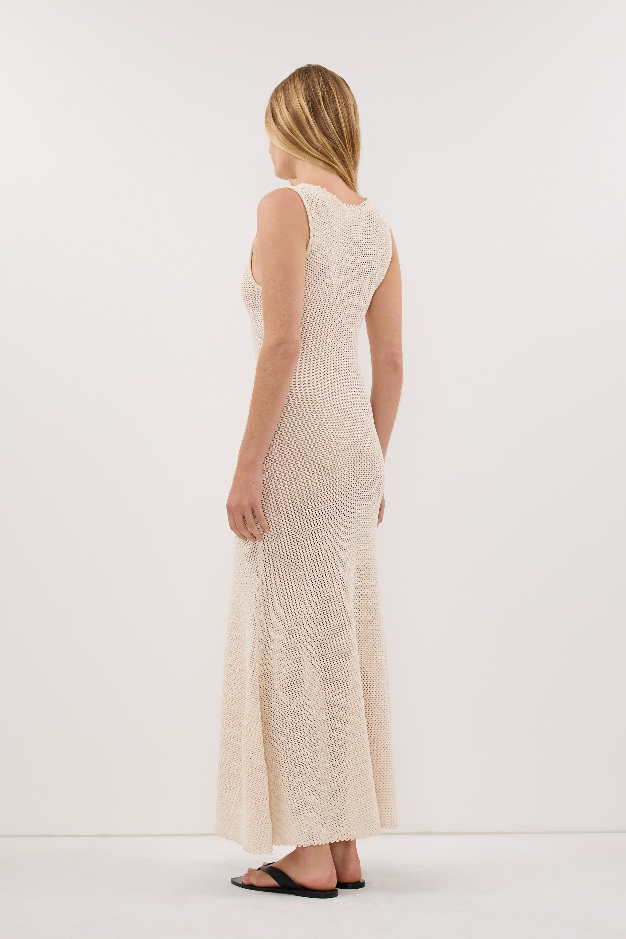 NALIA NATURAL OPEN KNIT MIDI DRESS
