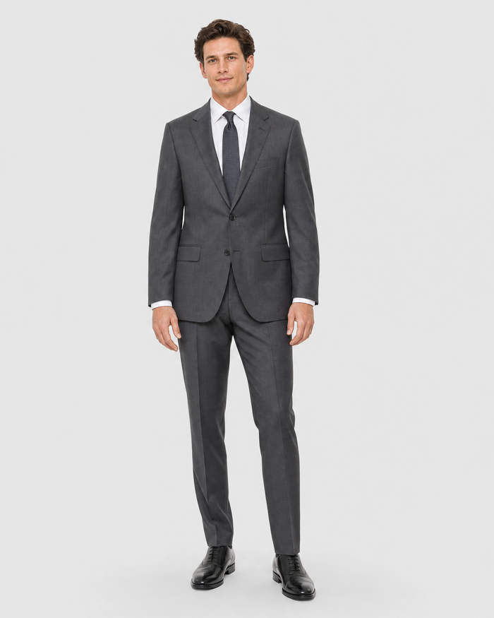 Men's Charcoal Textured Half Canvassed Classic Fit 2-Button Wool Suit