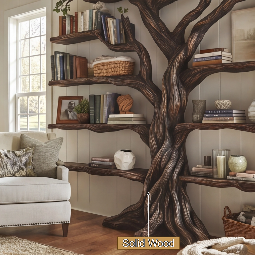 Ancient Tree Solid Hardwood Bookshelf with Bark-Carved Trunk - view 10