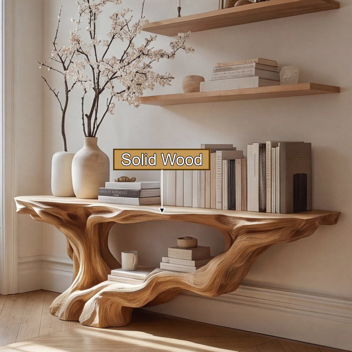 Solid Wood Console Table with Root-Inspired Sculpted Open Base - view 9