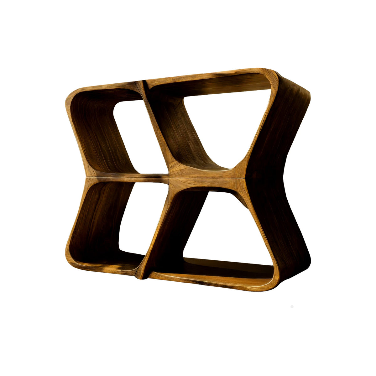 Sculpted Solid Wood Record Player Cabinet with Curved Edges in Teak finish