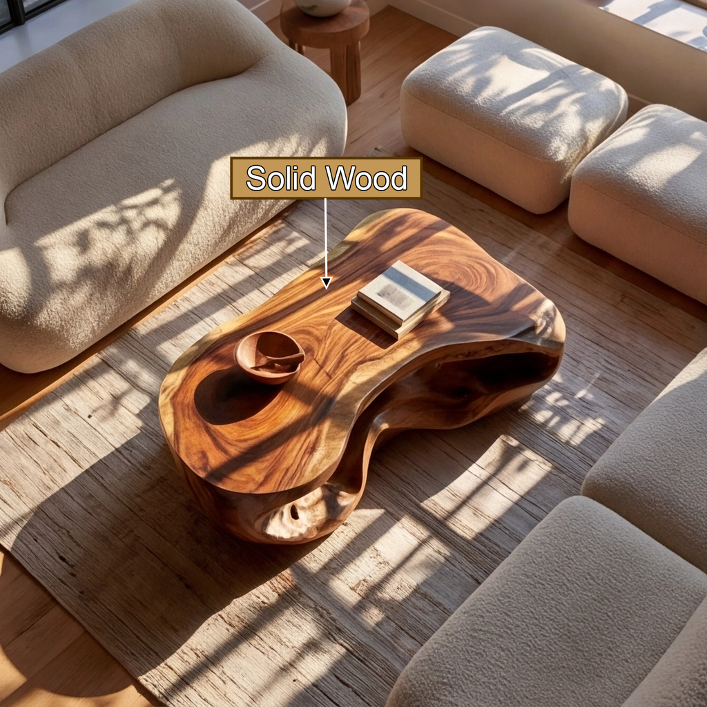 Freeform Sculpted Solid Hardwood Coffee Table with Carved Base - view 11