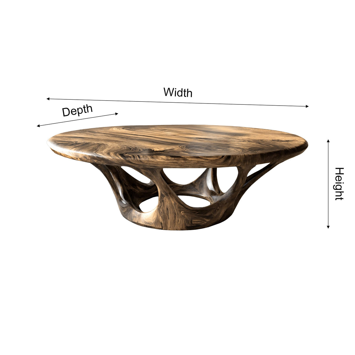 Sculpted Solid Wood Round Coffee Table with Hollowed Base - view 2