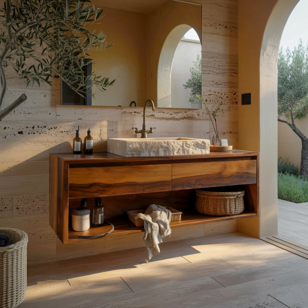 Japandi Solid Wood Floating Bathroom Vanity with Hidden Drawers - view 4