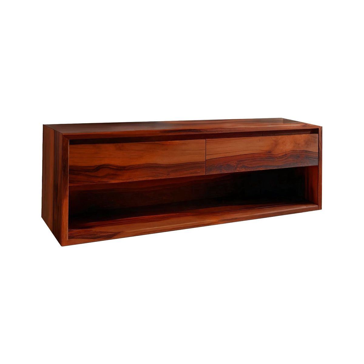 Japandi Solid Wood Floating Bathroom Vanity with Hidden Drawers in Mahogany finish