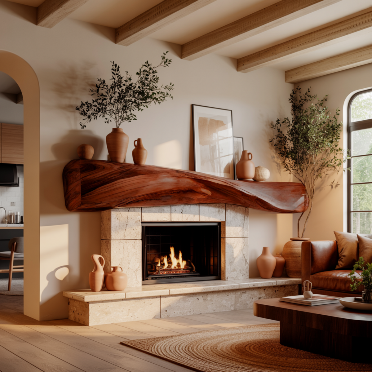 Wave-Form Solid Wood Floating Fireplace Mantel Shelf - view 2