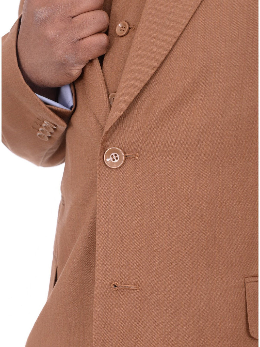 Men's Solid Brown 3-Piece Wool Suit Peak Lapel