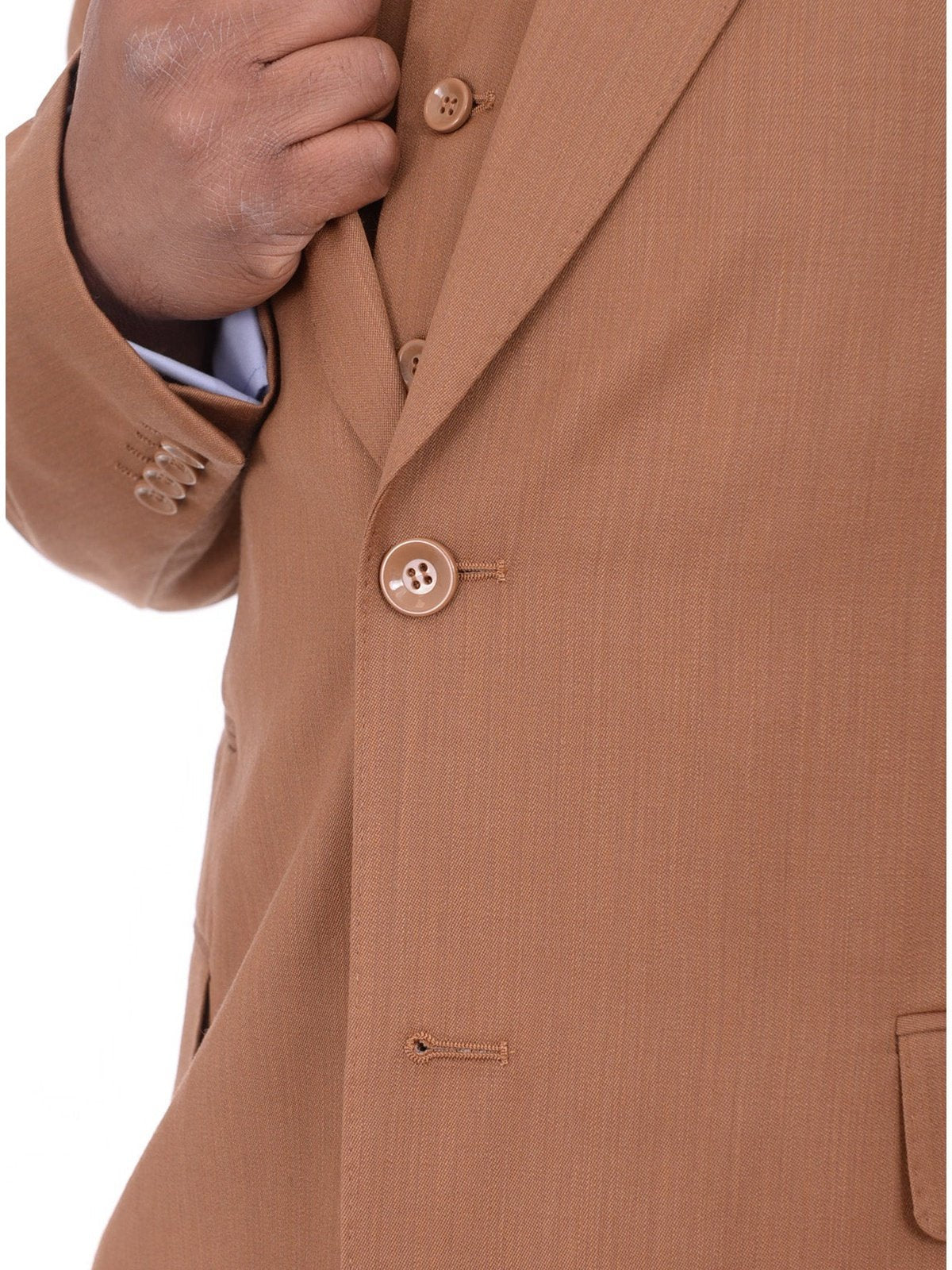 Men's Solid Brown 3-Piece Wool Suit Peak Lapel