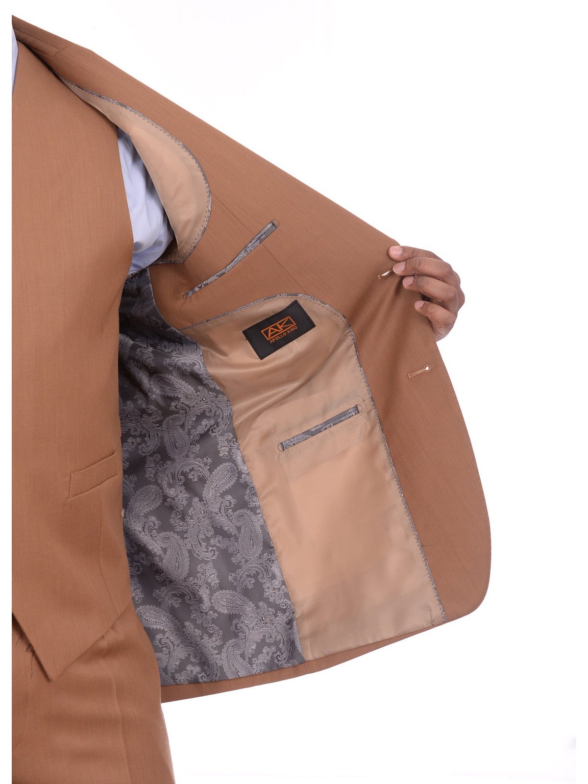 Men's Solid Brown 3-Piece Wool Suit Peak Lapel