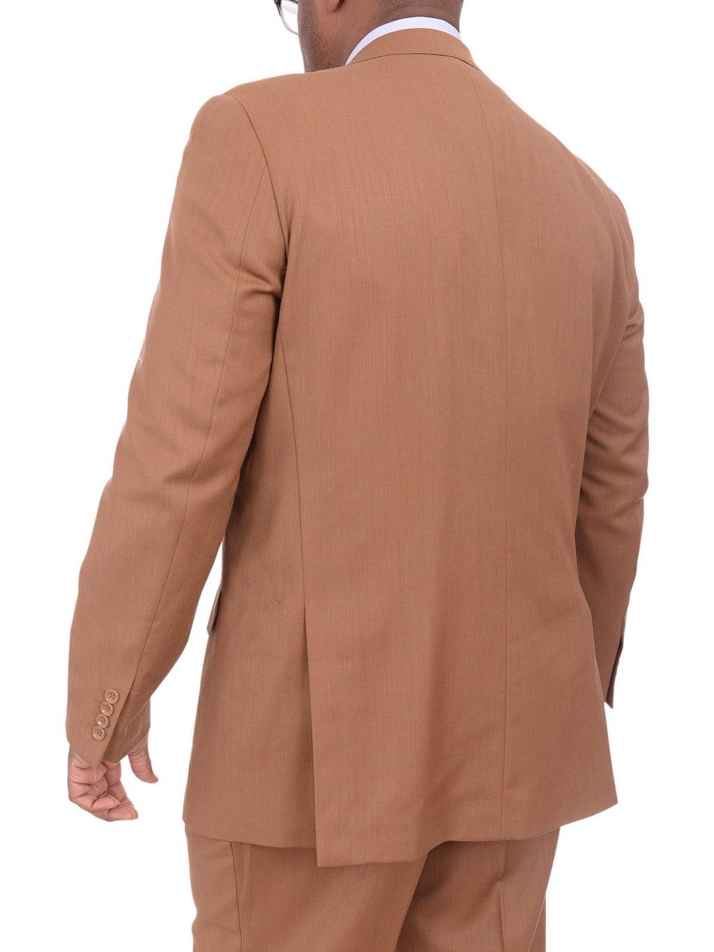 Men's Solid Brown 3-Piece Wool Suit Peak Lapel