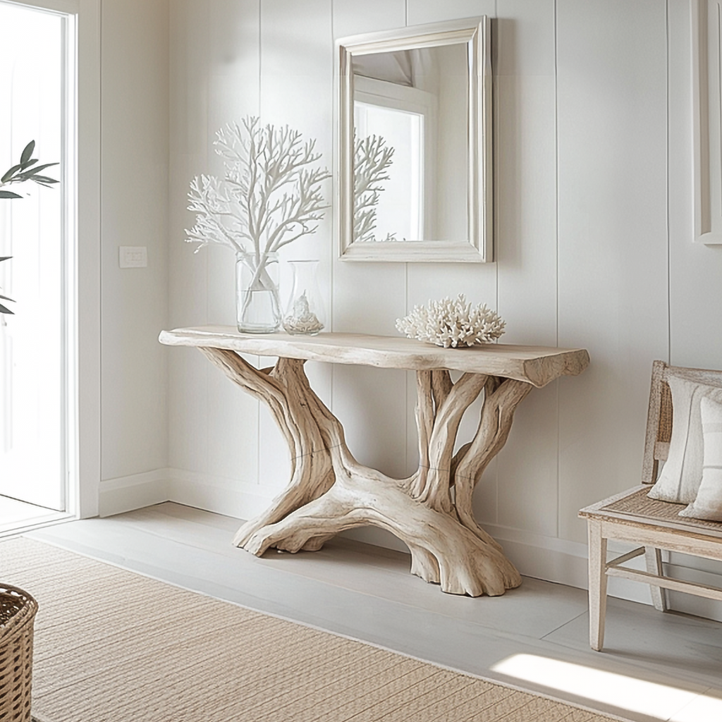 Rustic Organic Solid Wood Console Table with Open Shelving - view 2