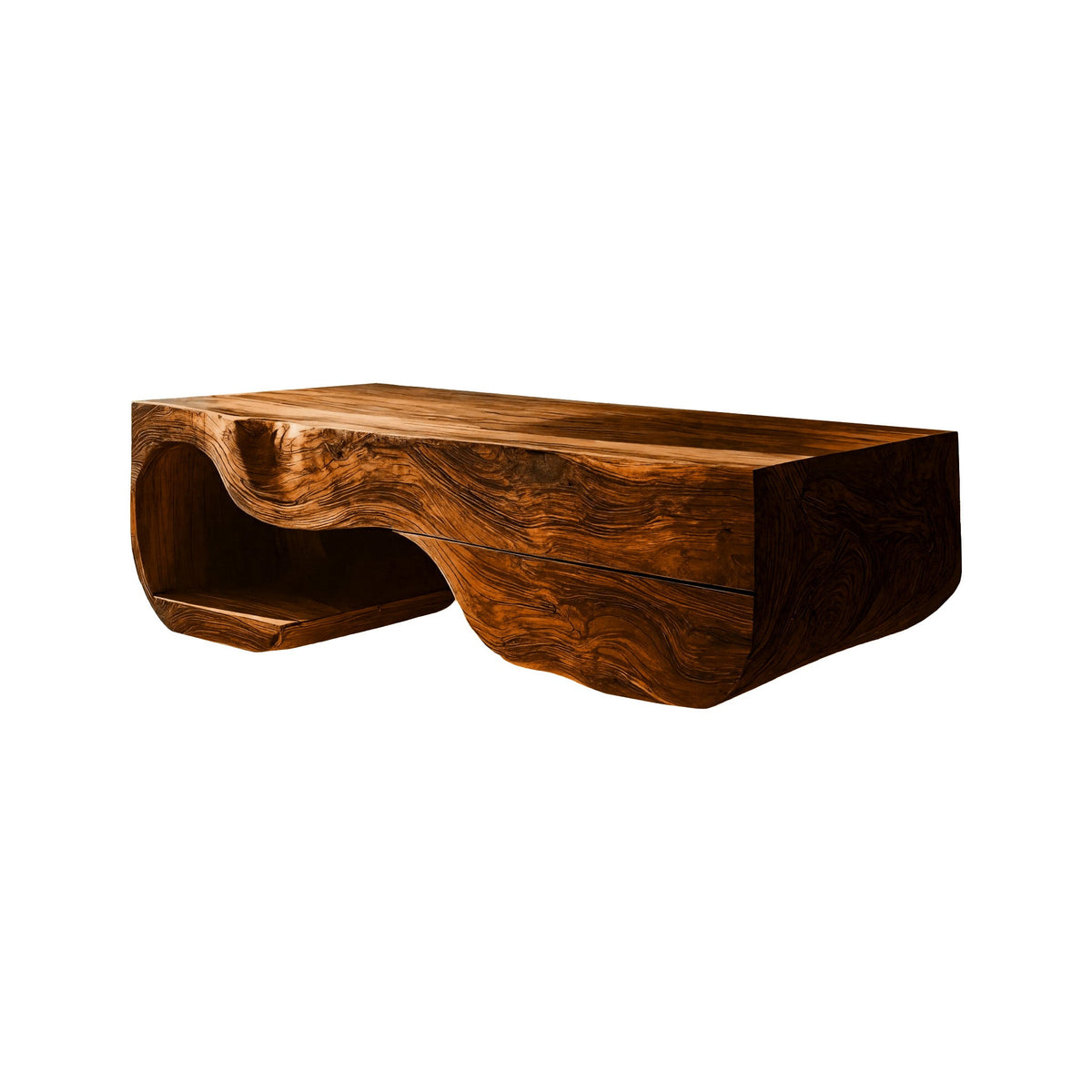 Sculpted Solid Wood Floating Bathroom Vanity with Drawer in Brown finish