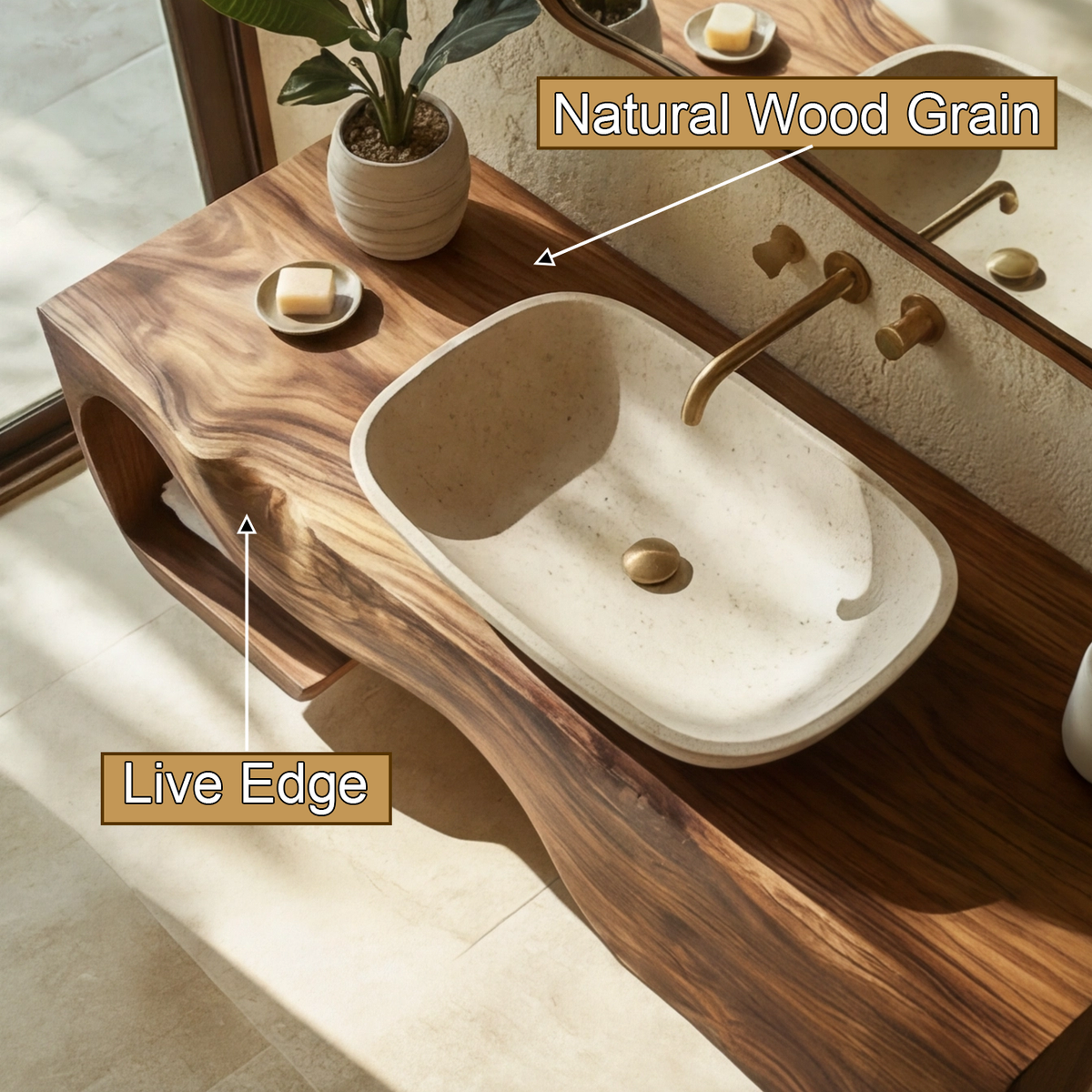 Sculpted Solid Wood Floating Bathroom Vanity with Drawer - view 2
