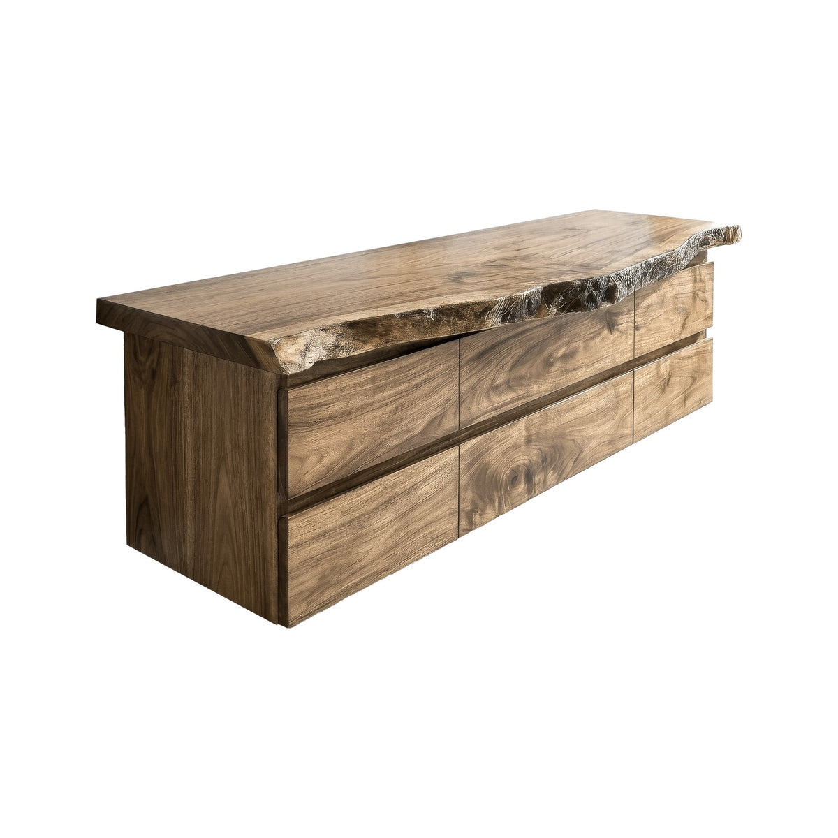 Live Edge Solid Hardwood Floating Bathroom Vanity with Drawers in Natural Oak finish