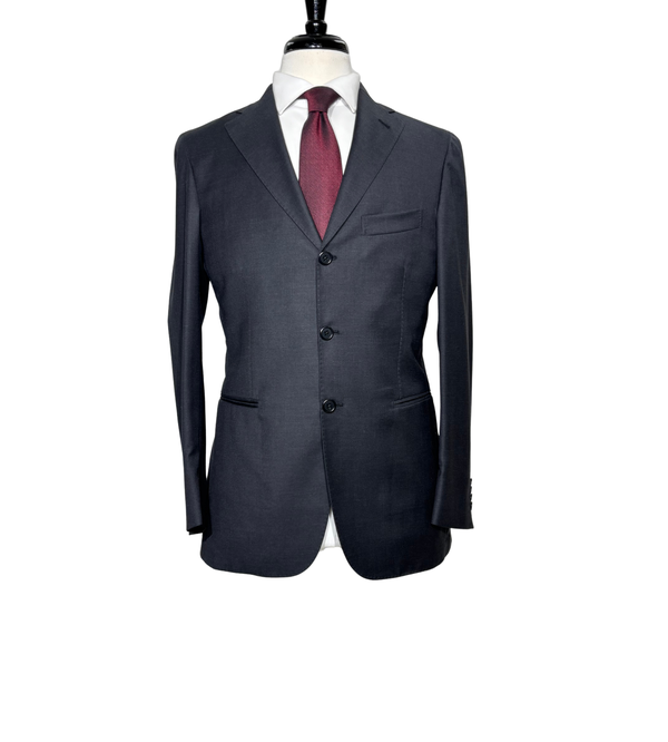 Men's Charcoal Textured Notch Lapel Classic Fit 3-Button Wool Suit