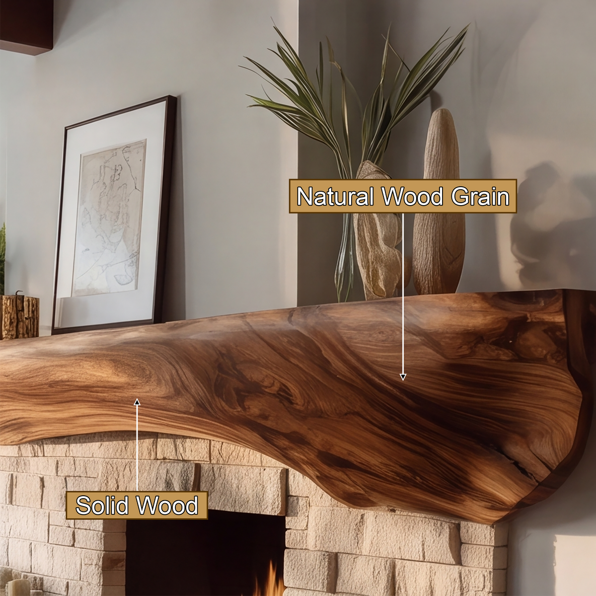 Sculpted Solid Hardwood Floating Fireplace Mantel Shelf - view 10