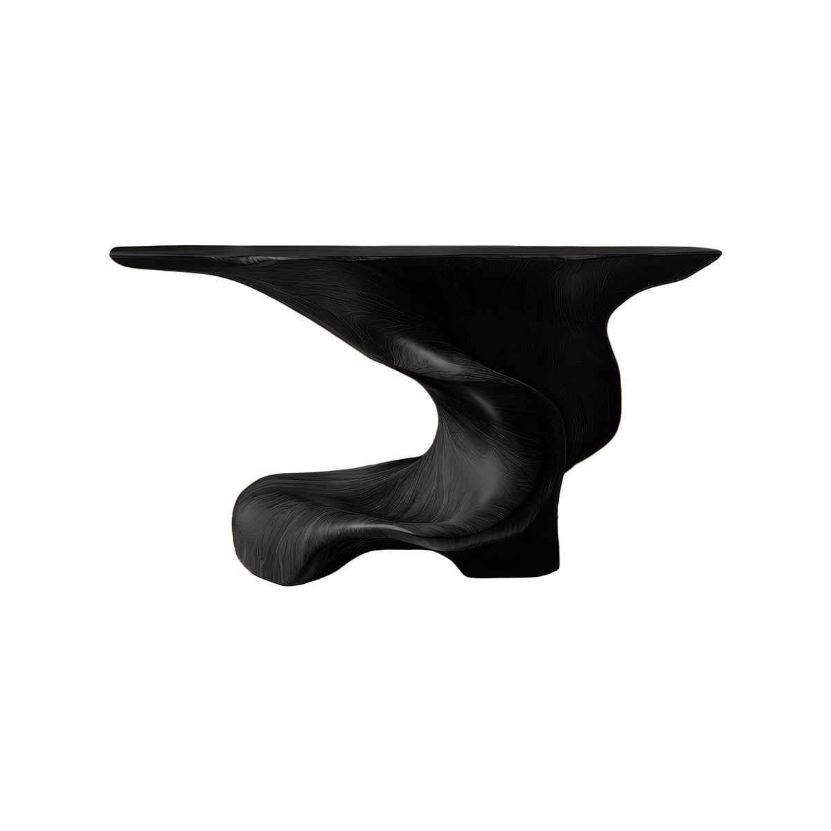 Monolithic Pedestal Solid Wood Console Table with Slim Top in Black finish