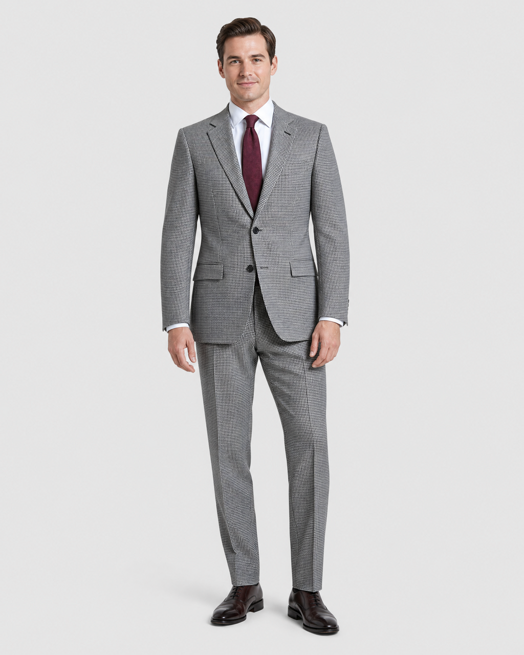 Men's Black & White Micro Houndstooth Modern Fit 2-Button Wool Suit