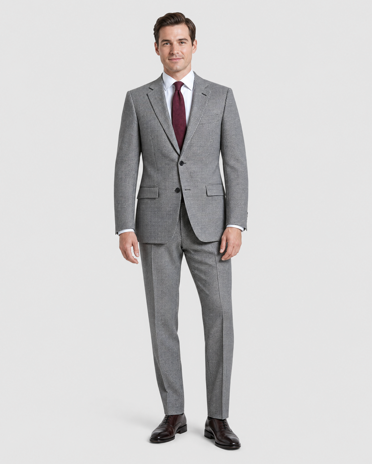 Men's Black & White Micro Houndstooth Modern Fit 2-Button Wool Suit