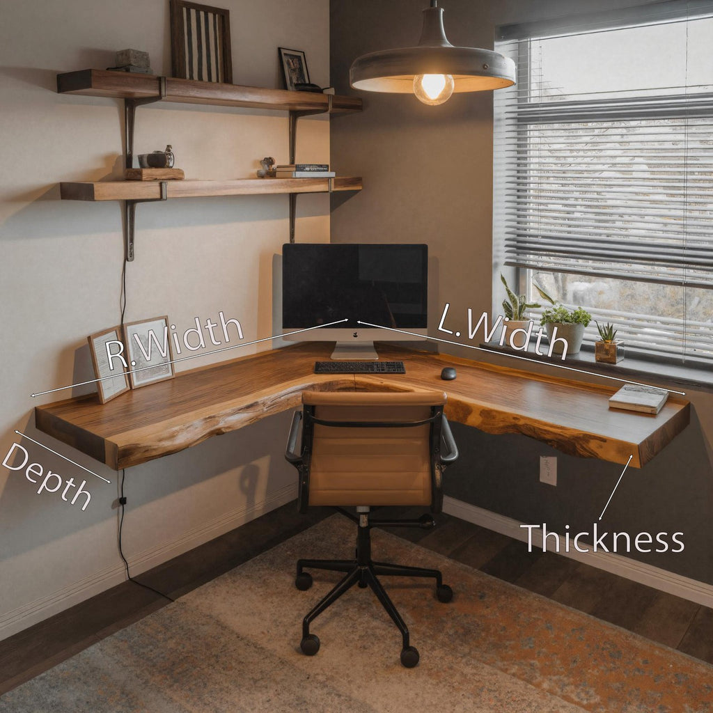 Floating Live Edge Solid Wood Corner Desk for Home Office - view 6
