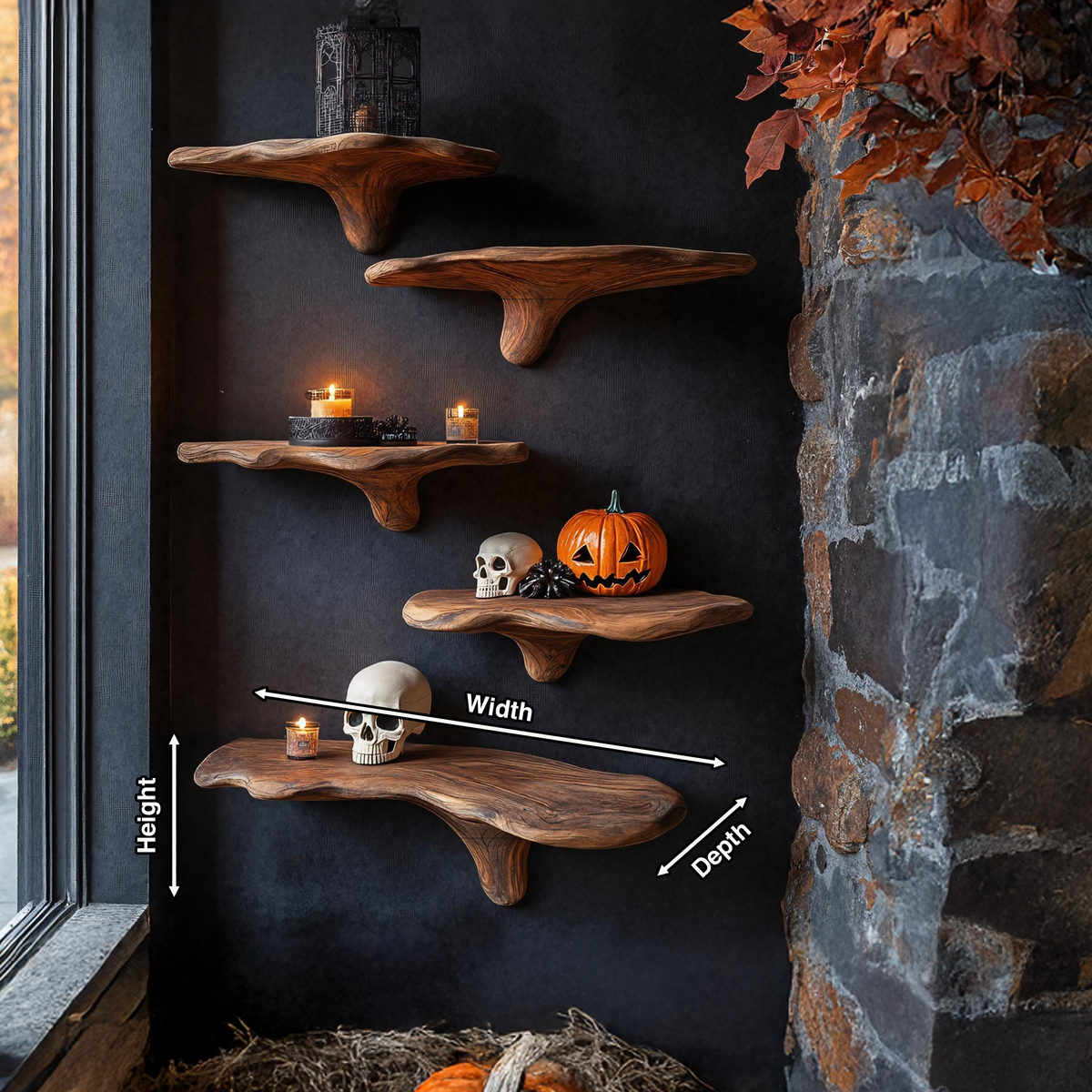 Live Edge Solid Wood Mushroom Floating Shelf, Mid-Century Style - view 8