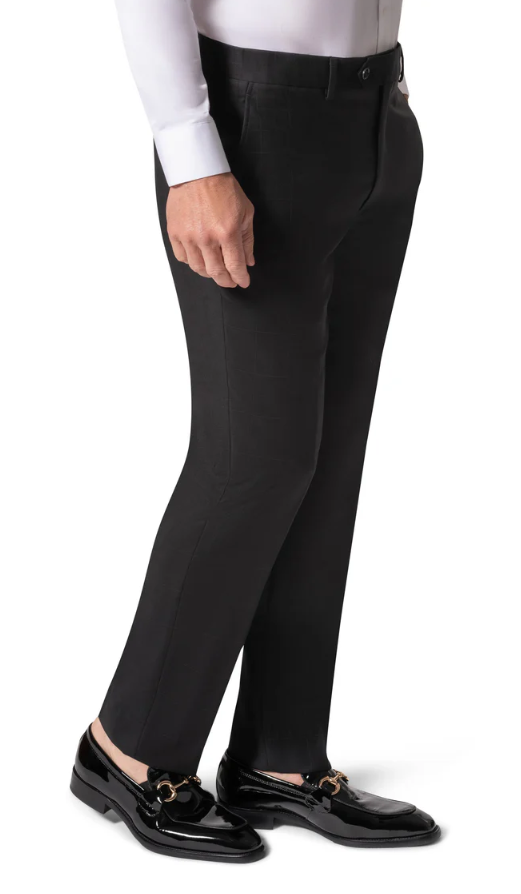 Men's Black Subtle Windowpane Modern Fit Wool 2-Button Suit