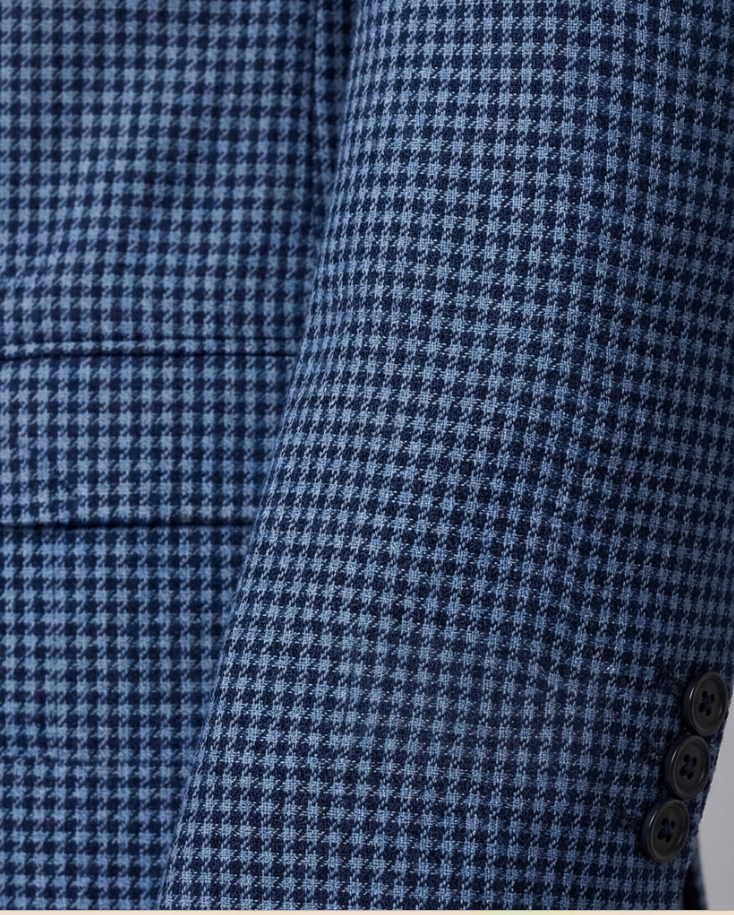 Men's Blue Houndstooth Modern Fit Notch Lapel 2-Button Wool Sport Coat