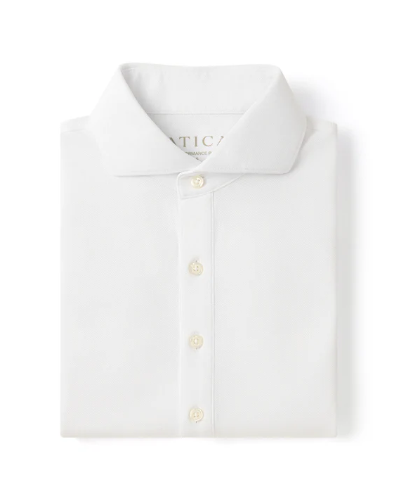 Men's White Dress Collar Short Sleeve Cotton Performance Polo Shirt